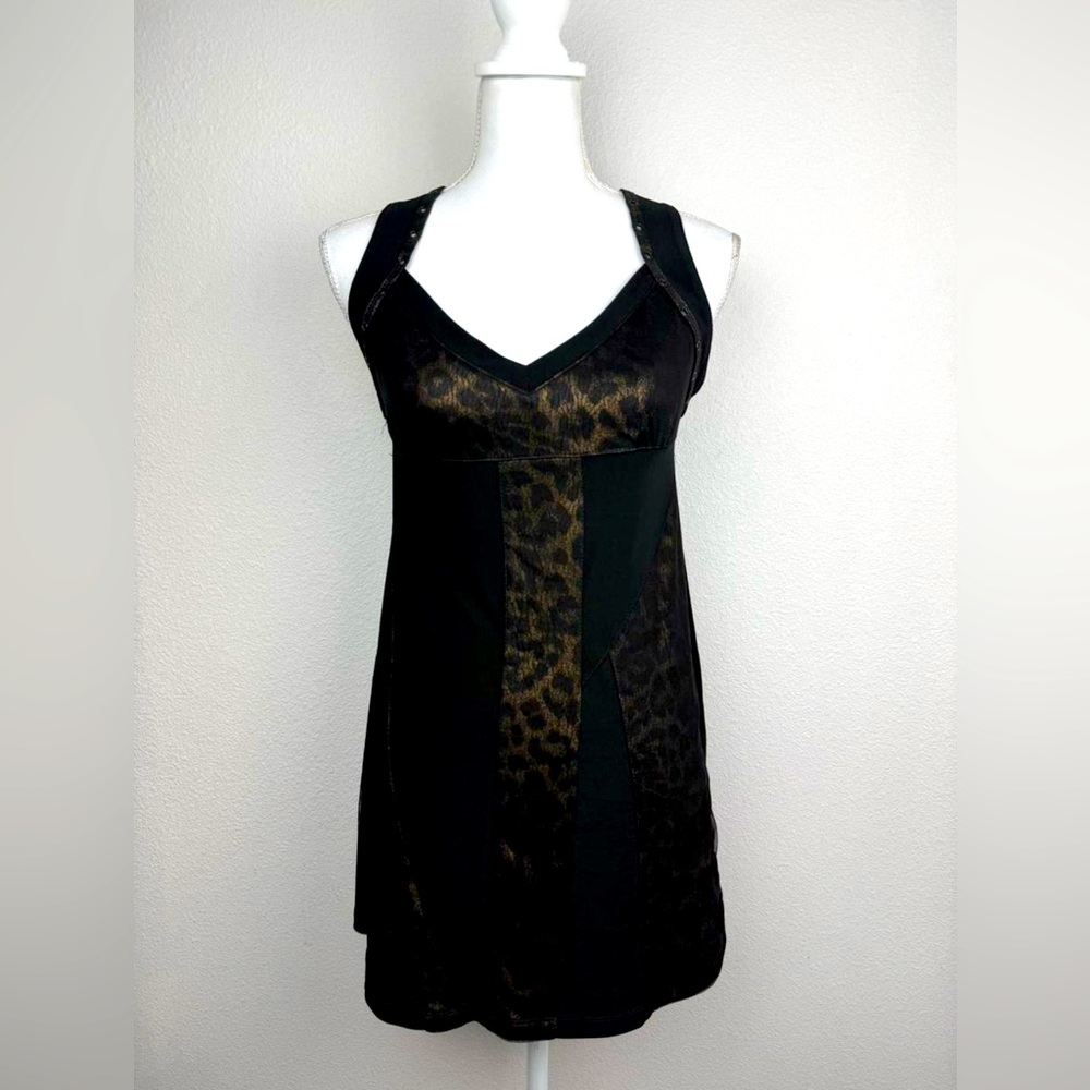 Salvage Lg fits like a sm NWT-Black and Leopard Print Sleeveless Dress